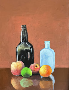 Still Life with Old Found Bottles; acrylic; 16" X 20"
