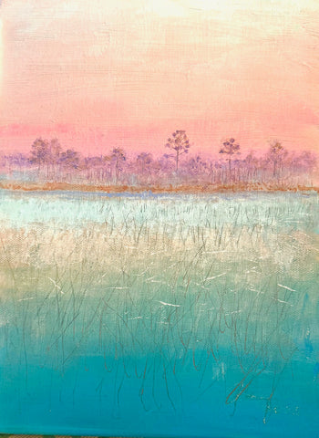 Cool Winter Morning with Tide High in Marsh with Pink Sky