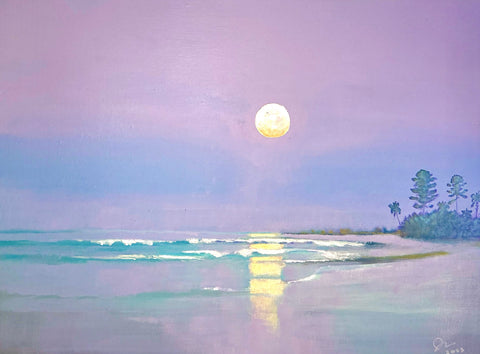 Moon Rising at North Folly Island at Lighthouse Inlet  24 X 18