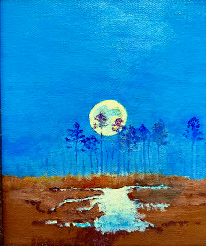 Large Moon and Clear Sky Silhouette Pines and Marsh