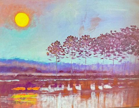 Palisade Pines in Rice Fields in Late Afternoon