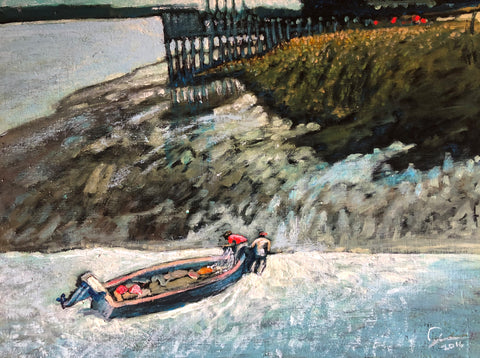 Lowcountry Boatmen at the Shore  9 X 12"