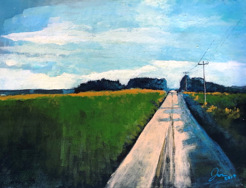 Afternoon Long Shadows on Unpaved Road in Bear Island Preserve   12X16"