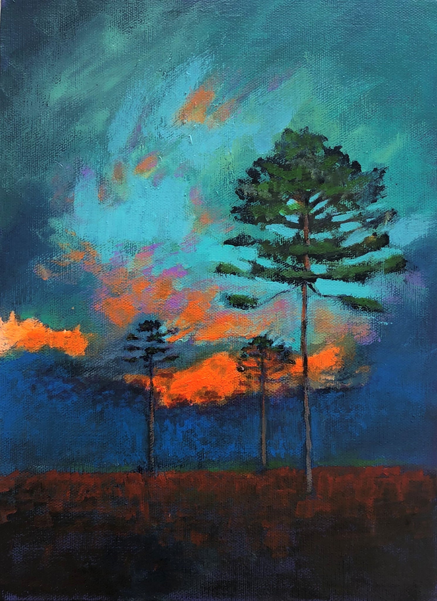 Late Afternoon Storm Clearing with Pines  9 X 12 "