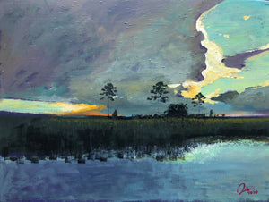 Cloud and Sunset over Middle Ground; North Santee River  12 X 16 "