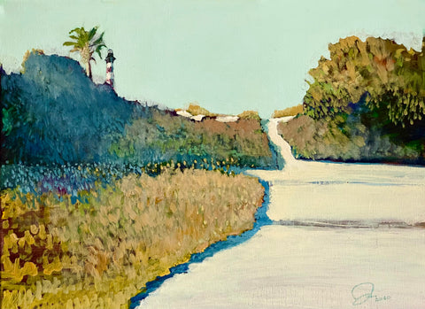 Late Afternoon Shadows at Folly with Lighthouse  18 X 24"