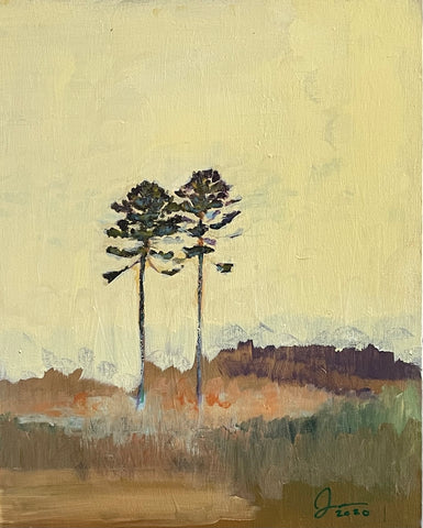 Pair of tall pines and Yellow Sky  20 X 16"